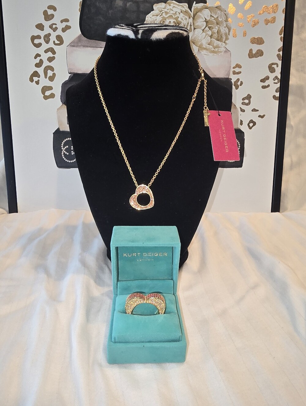 Kurt Geiger Gold Heart Pendant Necklace And Ring Set Nwt